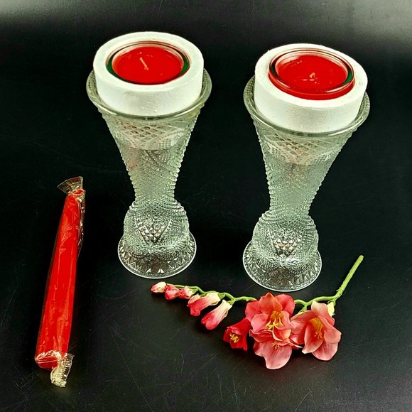 Vintage - New Avon "Heart & Diamond" Convertible Candlestick - Set of 2 - Picture 1 of 11